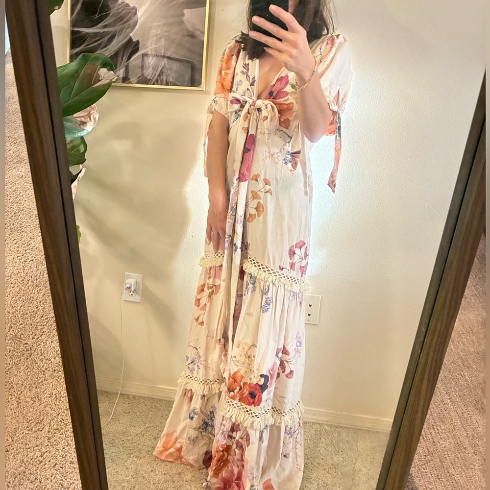 Especia Dress by Anthropologie Boho Tiered Cottage Floral Maxi Dress Size S